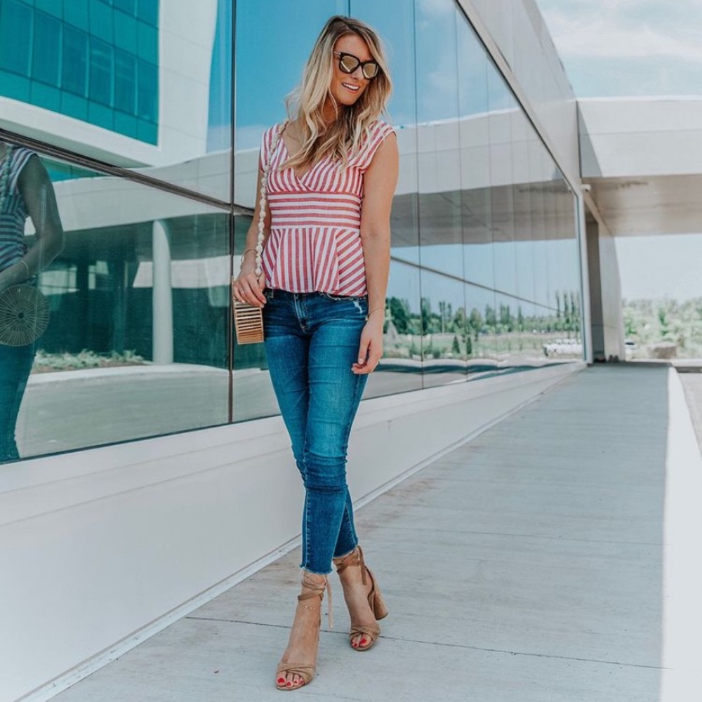 Red and white peplum top